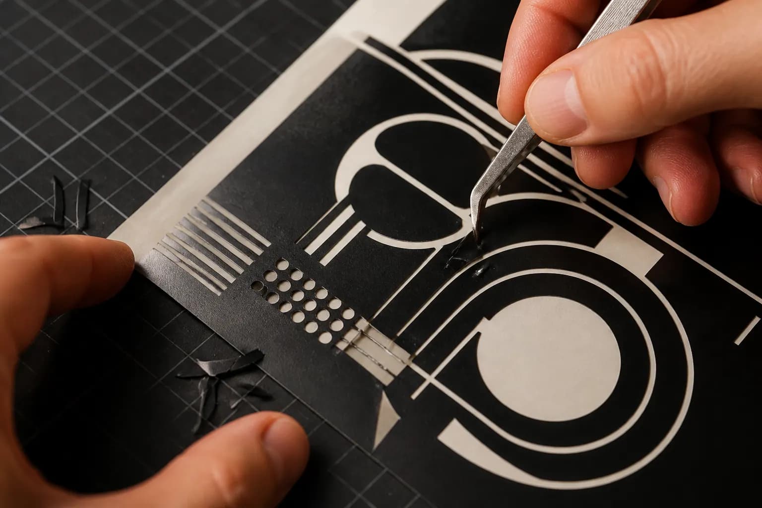 Rimozione del vinile in eccesso attorno a un disegno ricco di dettagli sottili